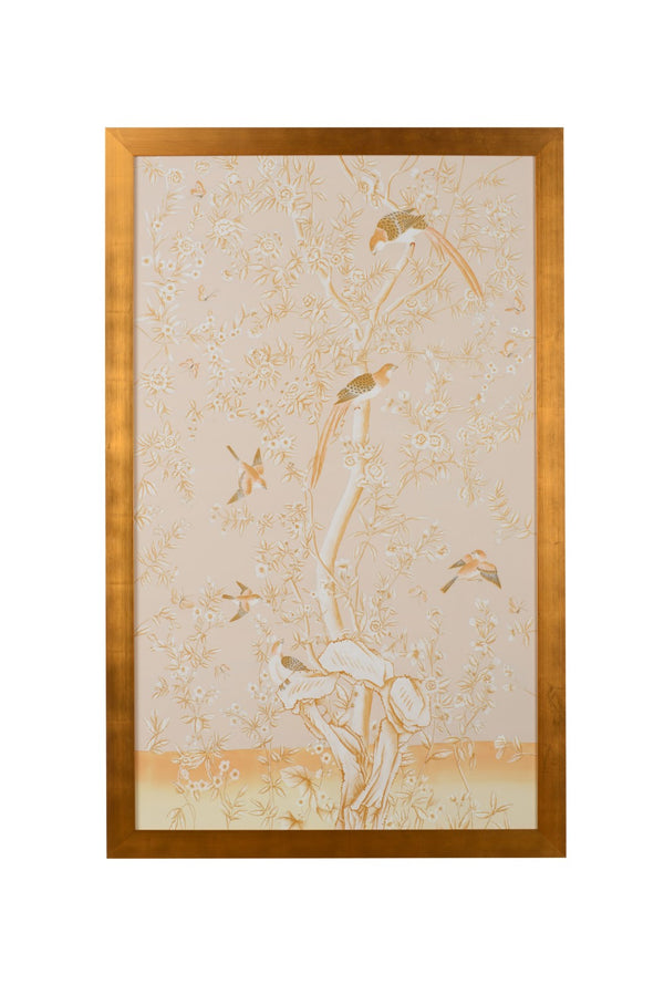 Chelsea House Gold Hand-Painted Philadelphia Silk Watercolor Panel 57.5X39.5-Inches Under Glass, Warm Architectural Elegance 386849