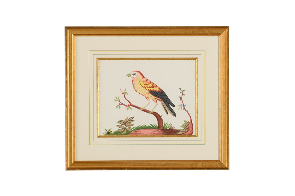 Chelsea House Yellow Yellow Wing/Rd Berry Original Watercolor With Gold Frame, Glass-Protected Botanical Art, 22"X25" Framed 386864