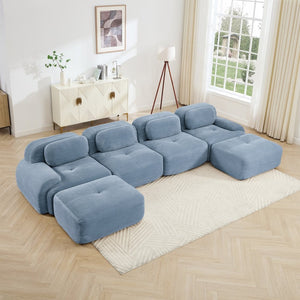 English Elm U-shaped Modular Sectional Sofa Corduroy Upholstered Ergonomic Curved Living Room Seating Blue W714S01254