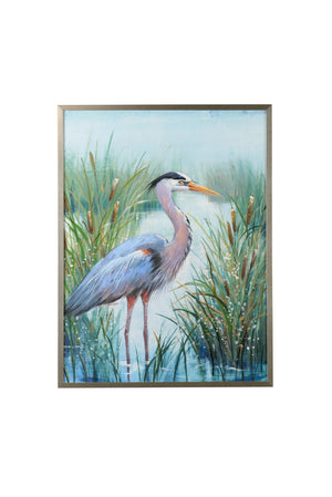 Chelsea House Marsh Heron Large GicléE Print In Silver Leaf Frame, 50"X37.75" Protective Glazing, Coastal Calm 386898
