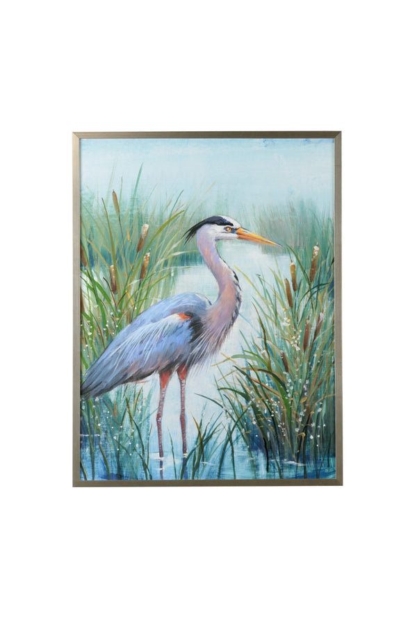 Chelsea House Marsh Heron Large GicléE Print In Silver Leaf Frame, 50"X37.75" Protective Glazing, Coastal Calm 386898