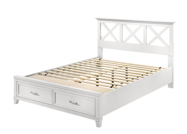 English Elm King Solid Wood Storage Bed with X Headboard, Poplar & Rubberwood Frame, Transitional Design Elegance White 84 L x 19.75 W x 17 H B2699S00028