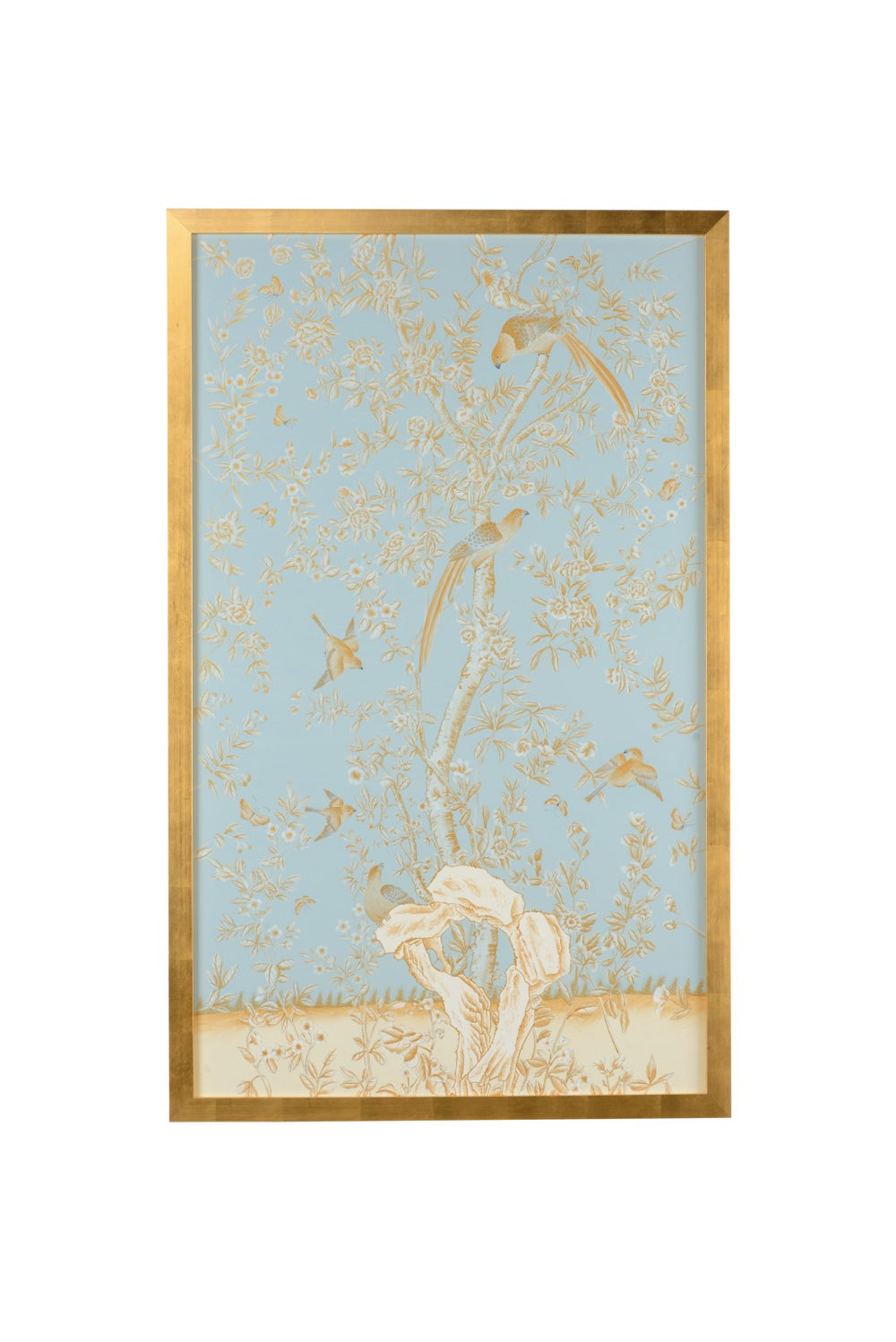 Chelsea House Light Blue Hand-Painted Philadelphia Panel In Watercolor On Silk, Gold Leaf Frame With Glass, 63"X39" 386912