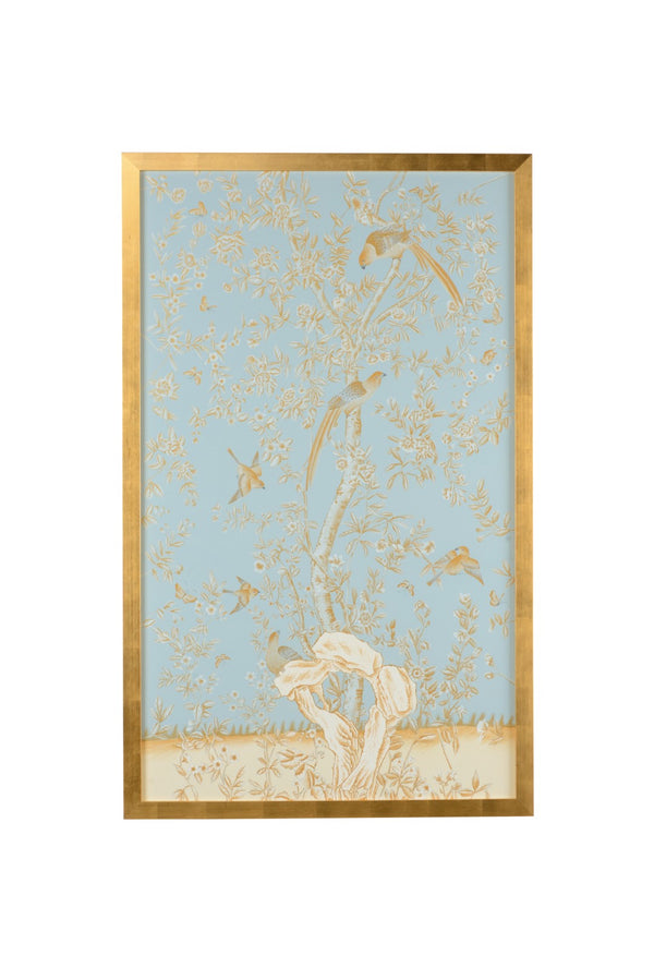 Chelsea House Light Blue Hand-Painted Philadelphia Panel In Watercolor On Silk, Gold Leaf Frame With Glass, 63"X39" 386912