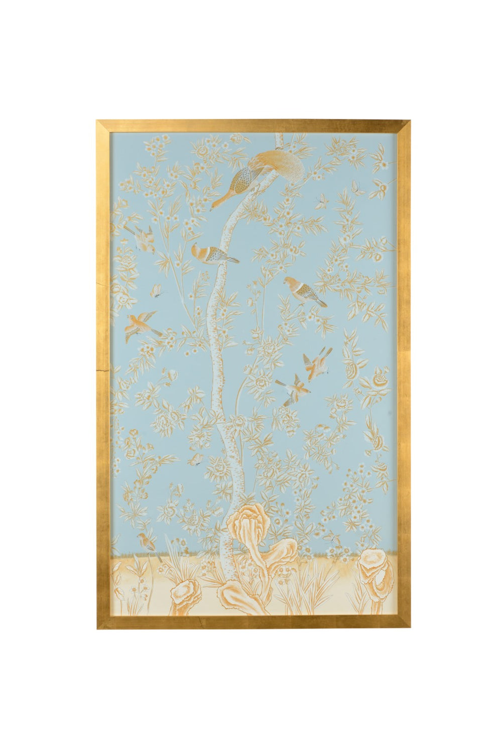 Chelsea House Light Blue Hand-Painted Philadelphia Panel In Watercolor On Silk, Gold Leaf Frame, 63" X 39" Artpiece 386913