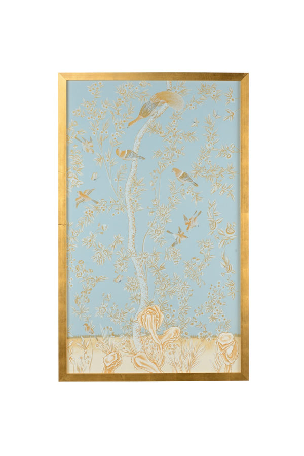 Chelsea House Light Blue Hand-Painted Philadelphia Panel In Watercolor On Silk, Gold Leaf Frame, 63" X 39" Artpiece 386913