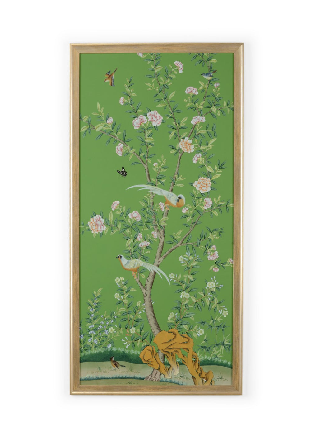 Chelsea House Regent Hand-Painted Silk Watercolor In Soft Green With Gold Scoop Frame, Glass-Ready To Hang (63.5X31.13) 386953