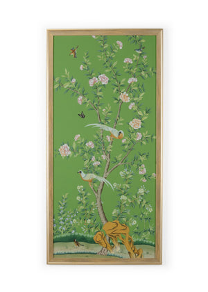Chelsea House Regent Hand-Painted Silk Watercolor In Soft Green With Gold Scoop Frame, Glass-Ready To Hang (63.5X31.13) 386953