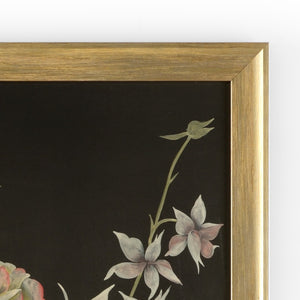 Chelsea House Fleurs Hand-Painted Watercolor In Gold Scoop Frame, Dramatic Black Botanicals, Gallery-Ready Art 386971