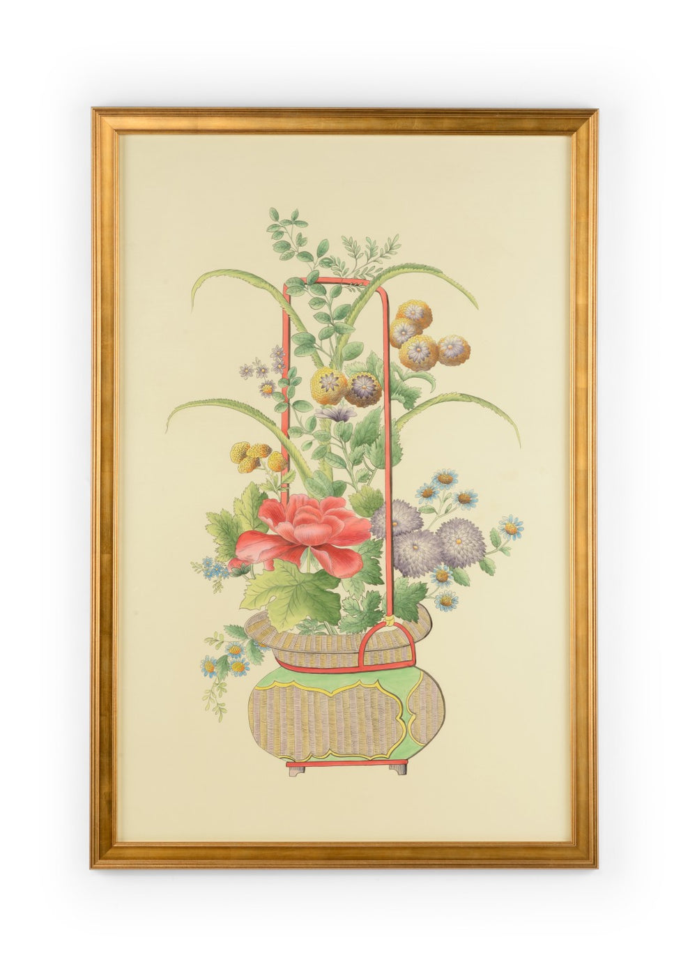 Chelsea House Chinoiserie Hand-Painted Watercolor Basket By Jamie Merida, Gold Plein Air Frame, Gallery-Ready Decor 386972