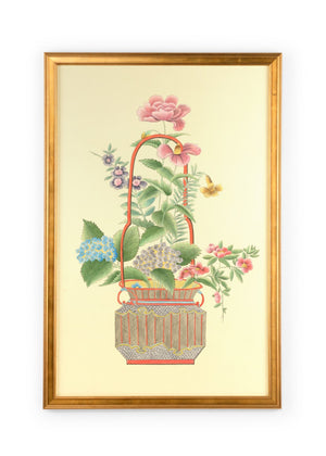 Chelsea House Chinoiserie Hand-Painted Watercolor Basket By Jamie Merida, Framed In Gold Plein Air With Glass (55.5X37) 386973