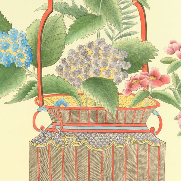 Chelsea House Chinoiserie Hand-Painted Watercolor Basket By Jamie Merida, Framed In Gold Plein Air With Glass (55.5X37) 386973
