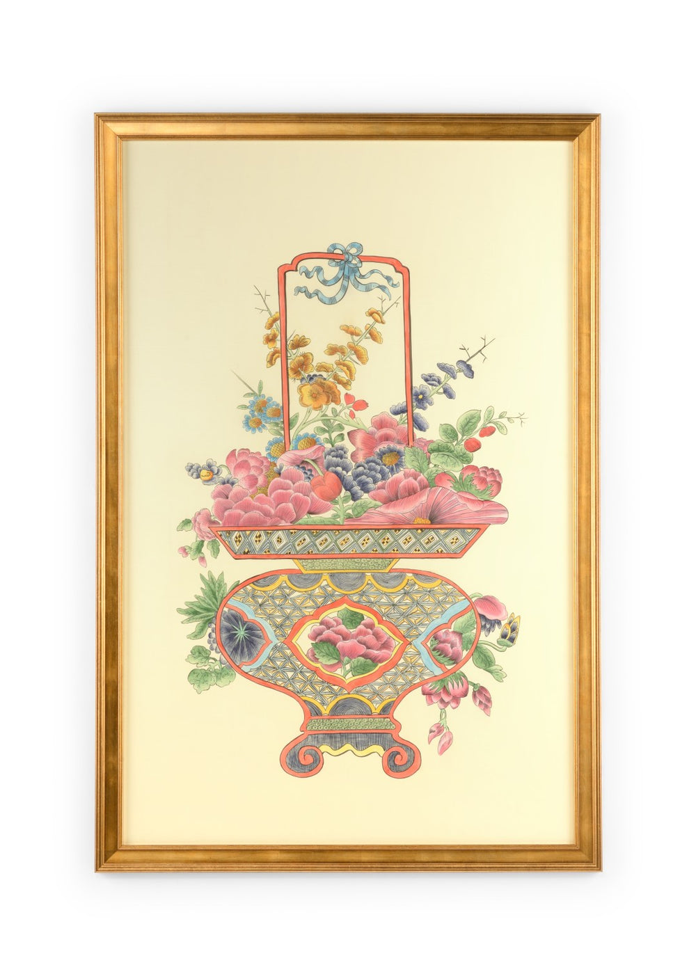Chelsea House Chinoiserie Basket Iii By Jamie Merida — Hand-Painted Watercolor In Gold Frame, Elegant Botanical Art (55.5"X37") 386974