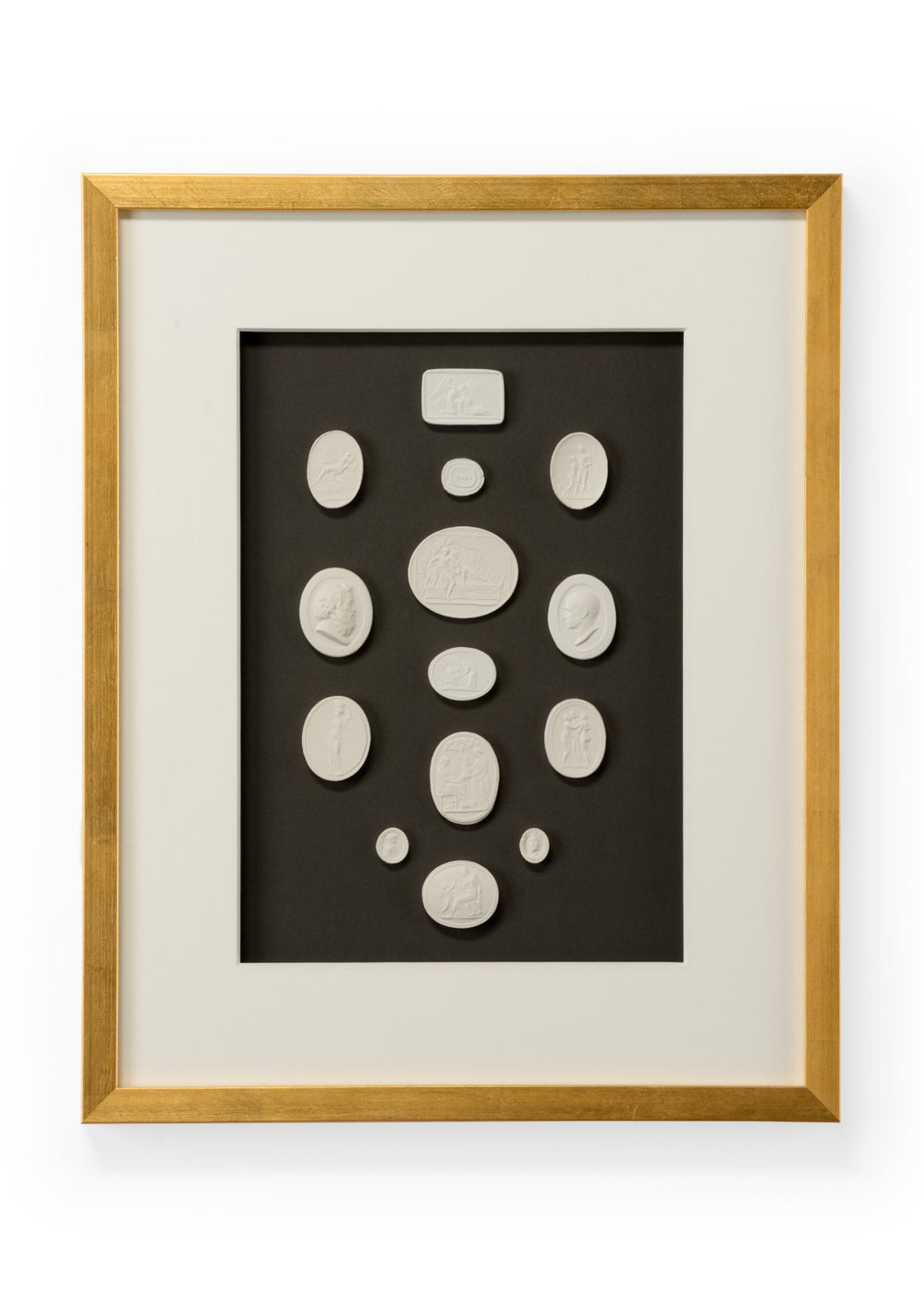 Chelsea House The Grand Tour Intaglios I — Framed Intaglio On Charcoal With Gold Leaf Frame, Classical Modern Accent 386992