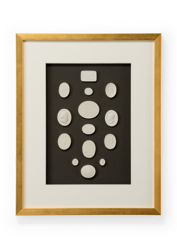 Chelsea House The Grand Tour Intaglios I — Framed Intaglio On Charcoal With Gold Leaf Frame, Classical Modern Accent 386992