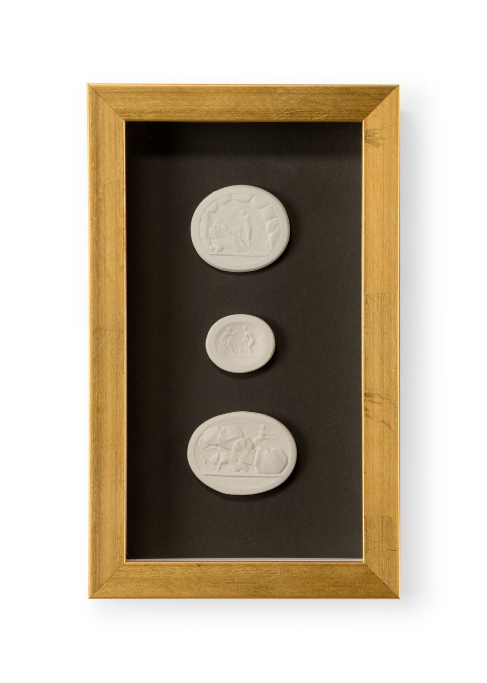 Chelsea House Small Intaglio Shadowbox Iii — Gold Leaf Frame, Charcoal Backdrop, Museum Glass Protection, Compact Artpiece 386998