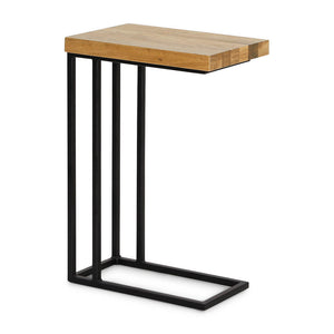 English Elm Luka Oak C-Side Table Small — Solid Oak Soap-Finish Top with Black Metal Frame, Sleek Sofa Slide-In (21x14x28) B353P370419