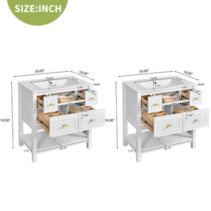 English Elm 60'' Elegant Bathroom Vanity Set With Ceramic Sink, Solid Wood Frame, Ample Storage & Modern Design N710SS00004K