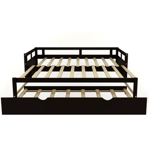 English Elm Extending Wood Daybed with Pull Out Trundle Twin to King Espresso Guest Room Bed WF194887AAP