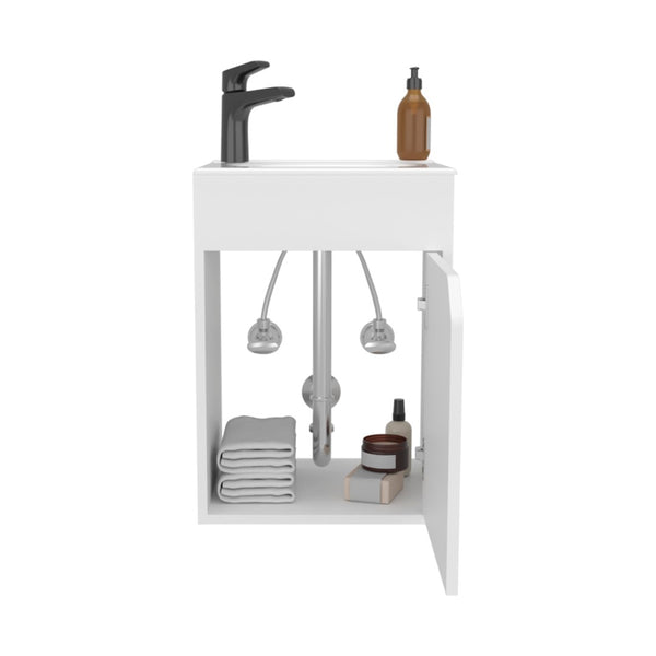 English Elm Bethel Wall Mounted Floating Vanity with Resin Sink Open Shelves White Bath B070P337047
