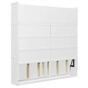 English Elm Queen Murphy Wall Bed with Storage Cabinets and Wine Rack for Small Space Living White LP000879AAK-1