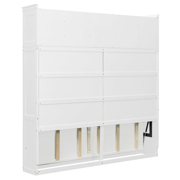 English Elm Queen Murphy Wall Bed with Storage Cabinets and Wine Rack for Small Space Living White LP000879AAK-1