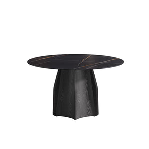 English Elm 53" Round Marble Dining Table For 6, Elegant Sintered Stone Top With Solid Oak Base, Stylish & Durable W1535S00377