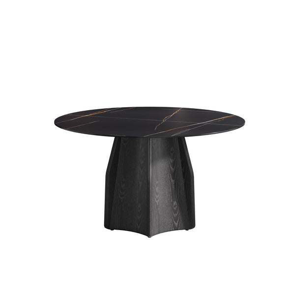 English Elm 53" Round Marble Dining Table For 6, Elegant Sintered Stone Top With Solid Oak Base, Stylish & Durable W1535S00377