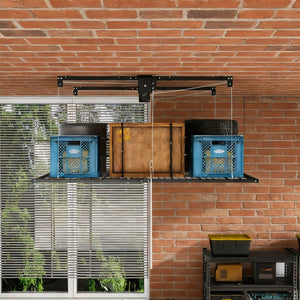 English Elm Overhead Garage Storage Rack with Crank Lowering Steel Platform for High Ceilings W2700P346226