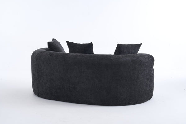 English Elm Crescent-shaped Curved Chenille Loveseat Low Profile Deep Seat Modern Living Room Sofa Black W5188P450347