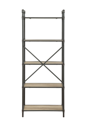 English Elm Itzel Industrial Antique Oak & Sandy Gray Bookshelf – 5-Shelf Open-Frame Metal Frame, Rustic Modern Design B2726P270522