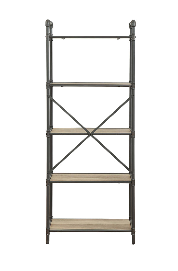 English Elm Itzel Industrial Antique Oak & Sandy Gray Bookshelf – 5-Shelf Open-Frame Metal Frame, Rustic Modern Design B2726P270522