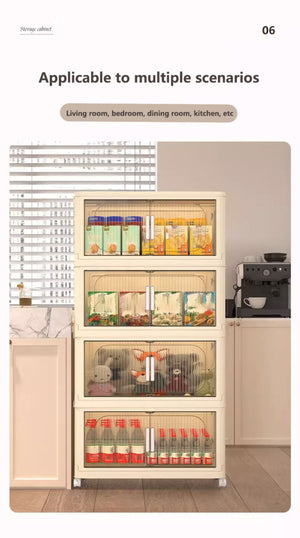 English Elm 19.69" Side Wide Folding Storage Cabinet - 5-Tier Organizer With Magnetic Door & Wheels For Easy Use W2873P207557
