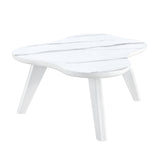 English Elm Modern Minimalist White Imitation Marble Tabletop Coffee Table. Solid Wood Spray Painted Desk Legs, Cloud Shape To Give You A New Experience, Computer Desk. Suitable For Dining and Living Rooms.