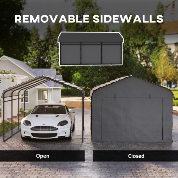 English Elm Heavy Steel Carport with Waterproof Metal Roof Wind Resistant Outdoor Vehicle Shelter T3971S00201