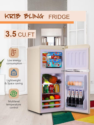 English Elm 3.5cu.ft Two Door Compact Mini Fridge Wood Finish Freezer Dorm Bar Office Cream W1002P210648