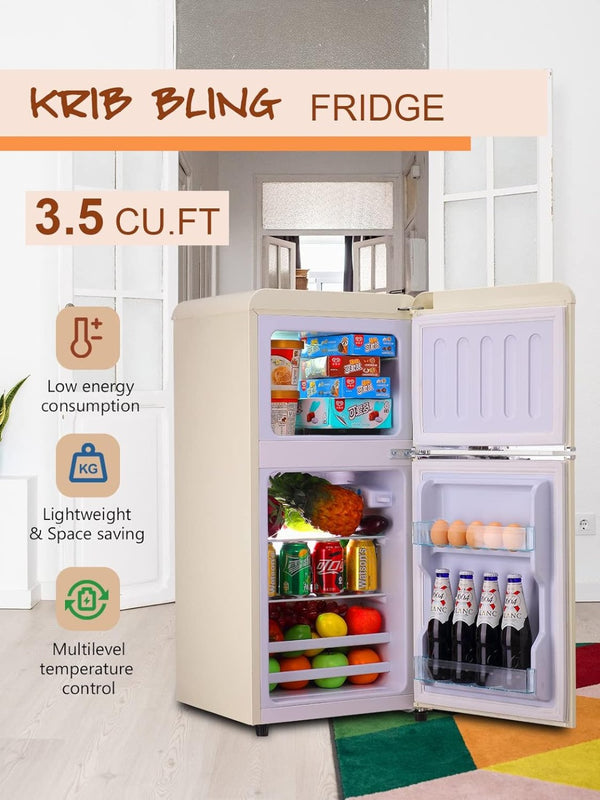 English Elm 3.5cu.ft Two Door Compact Mini Fridge Wood Finish Freezer Dorm Bar Office Cream W1002P210648