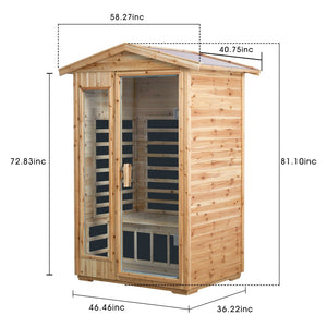 English Elm Two Person Old Fir Outdoor Far Infrared Sauna with Bluetooth and Lcd Controls W632S00010