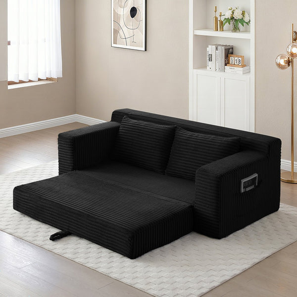 English Elm Memory Foam Cloud Loveseat with Pull-Out Bed, Convertible Floor Sofa Bed for Small Spaces and Guests Black W2677P395122