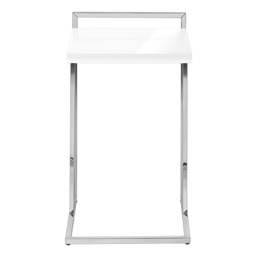 English Elm Accent C-Shaped Table - Glossy White Laminate With Chrome Base For Stylish Living Room & Bedroom Use B2710P219375