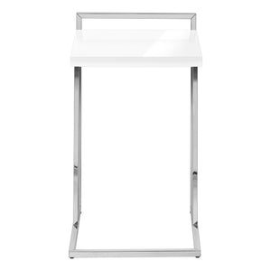 English Elm Accent C-Shaped Table - Glossy White Laminate With Chrome Base For Stylish Living Room & Bedroom Use B2710P219375