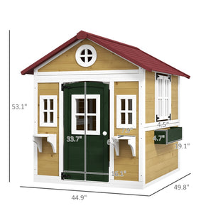 English Elm Toddlers Solid Fir Wood Outdoor Playhouse Cottage with Planter Boxes for Imaginative Play T3971P442836