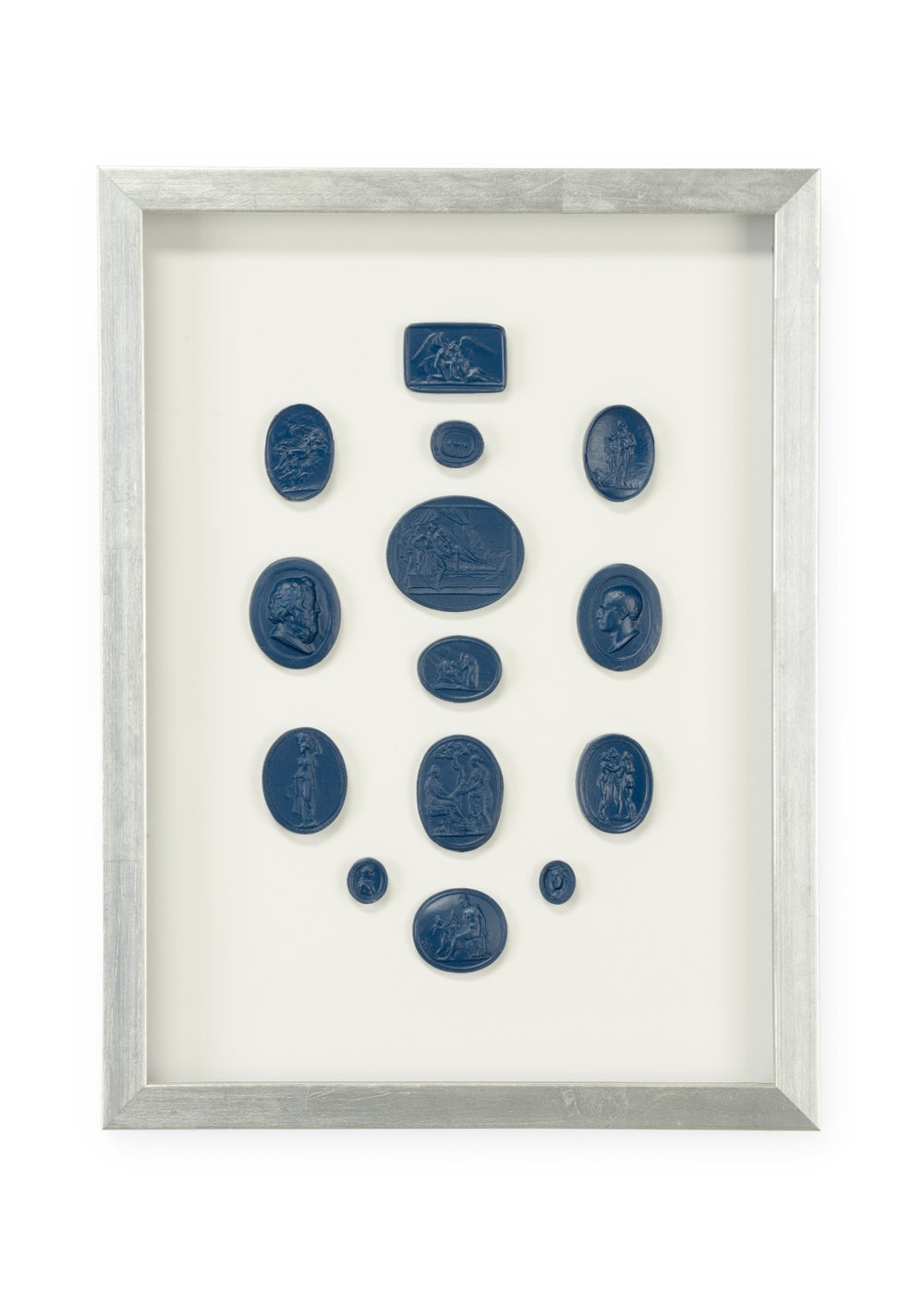 Chelsea House Intaglios Blue Intaglio Prints Under Glass In Silver Leaf Frame, 16X12" Abstract Coastal Minimal Wall Art 387000
