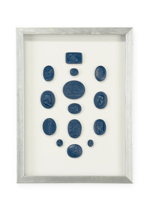 Chelsea House Intaglios Blue Intaglio Prints Under Glass In Silver Leaf Frame, 16X12" Abstract Coastal Minimal Wall Art 387000