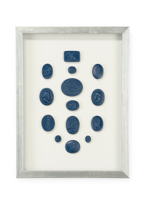 Chelsea House Intaglios Blue Intaglio Prints Under Glass In Silver Leaf Frame, 16X12" Abstract Coastal Minimal Wall Art 387000