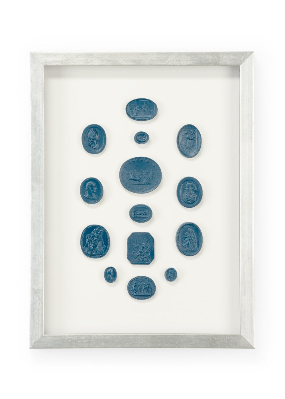 Chelsea House Intaglios Serene Blue Framed Print With Silver Leaf Frame, Glass-Mounted Coastal Minimalist Art 387001