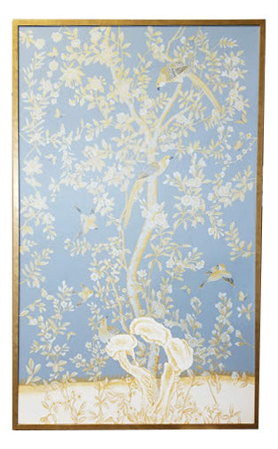 Chelsea House Phila Hand-Painted Blue Watercolor Panel With Gold Leaf Frame, Laminated Silk, Glassless Texture Display 387007