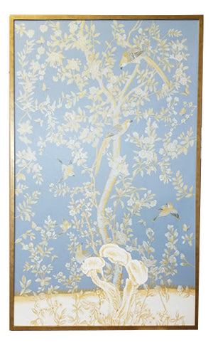 Chelsea House Phila Hand-Painted Blue Watercolor Panel With Gold Leaf Frame, Laminated Silk, Glassless Texture Display 387007