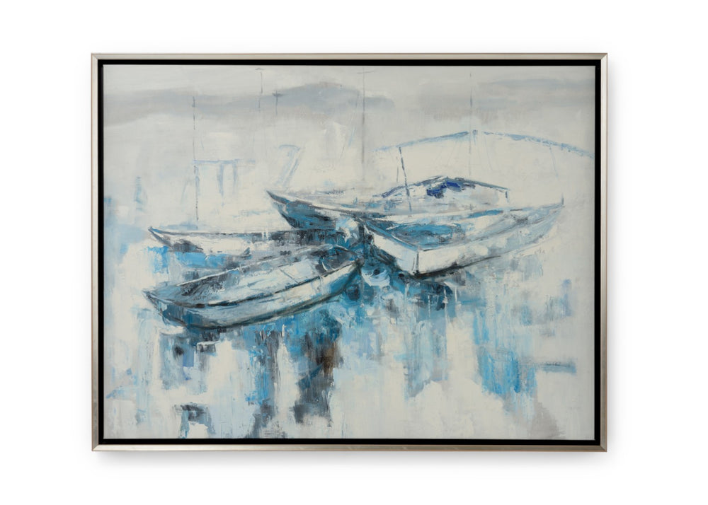 Chelsea House Harbor Gallery-Wrapped Canvas By Claire Bell — Large 44"X57.5" Oil Reproduction In Silver-Black Floater Frame 387009