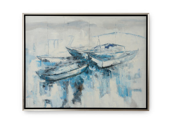 Chelsea House Harbor Gallery-Wrapped Canvas By Claire Bell — Large 44"X57.5" Oil Reproduction In Silver-Black Floater Frame 387009